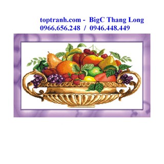 Tranh thêu chữ thập ngũ quả giỏ hoa quả, tranh treo phòng bếp phòng ăn H222 chưa thêu
