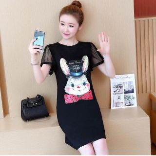 Đầm suông họa tiết thỏ xinh xắn