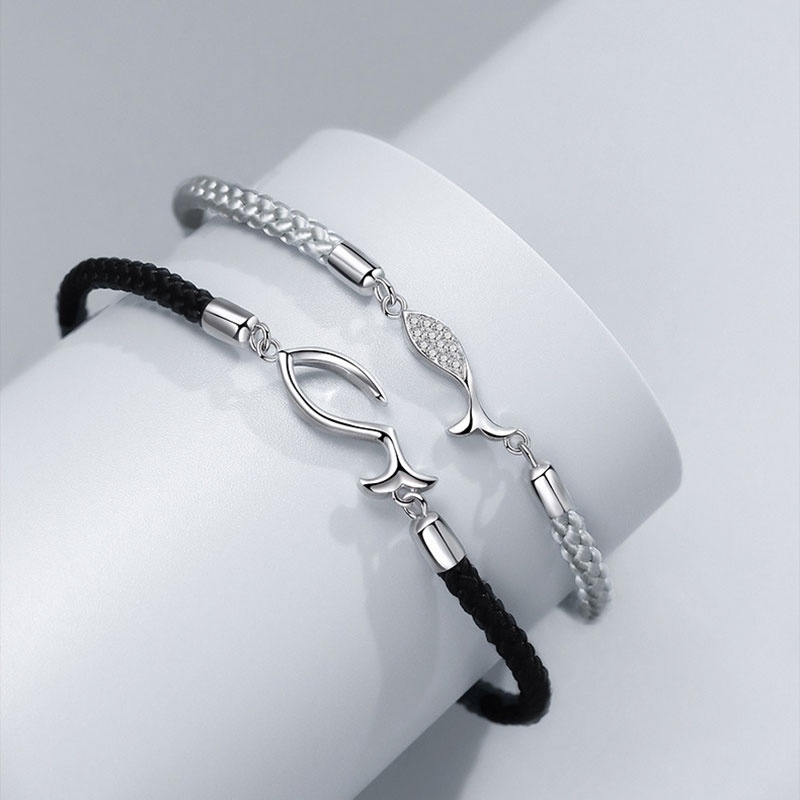 Vòng Tay Dây Bện Mạ Bạc Đính Đá Zircon Phong Cách Trung Hoa Cho Cặp Đôi