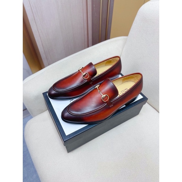 Giày tây lười mũi nhọn cho nam thương hiệu Gucci GC cao cấp da thật