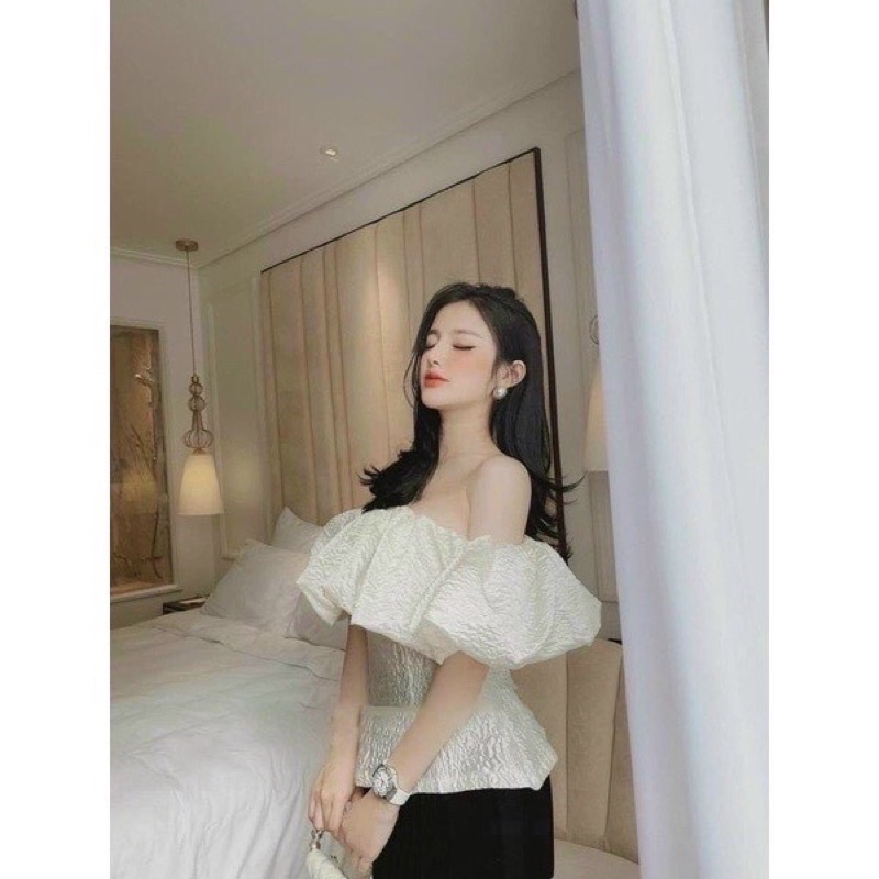 Áo trễ vai nữ gấm tiểu thử⚡️Áo kiểu bẹt vai xinh xắn