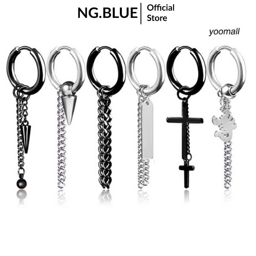 Khuyên tai dây xích dáng dài cho nam và nữ có lỗ bấm (KT8)