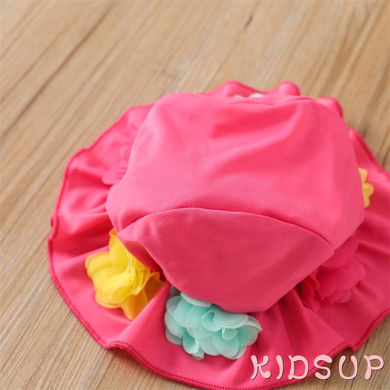 Kidsup-bộ Đồ Bơi Ba Mảnh Họa Tiết Hoa Chống Nắng Kèm Mũ Che Nắng Dành Cho Bé Gái