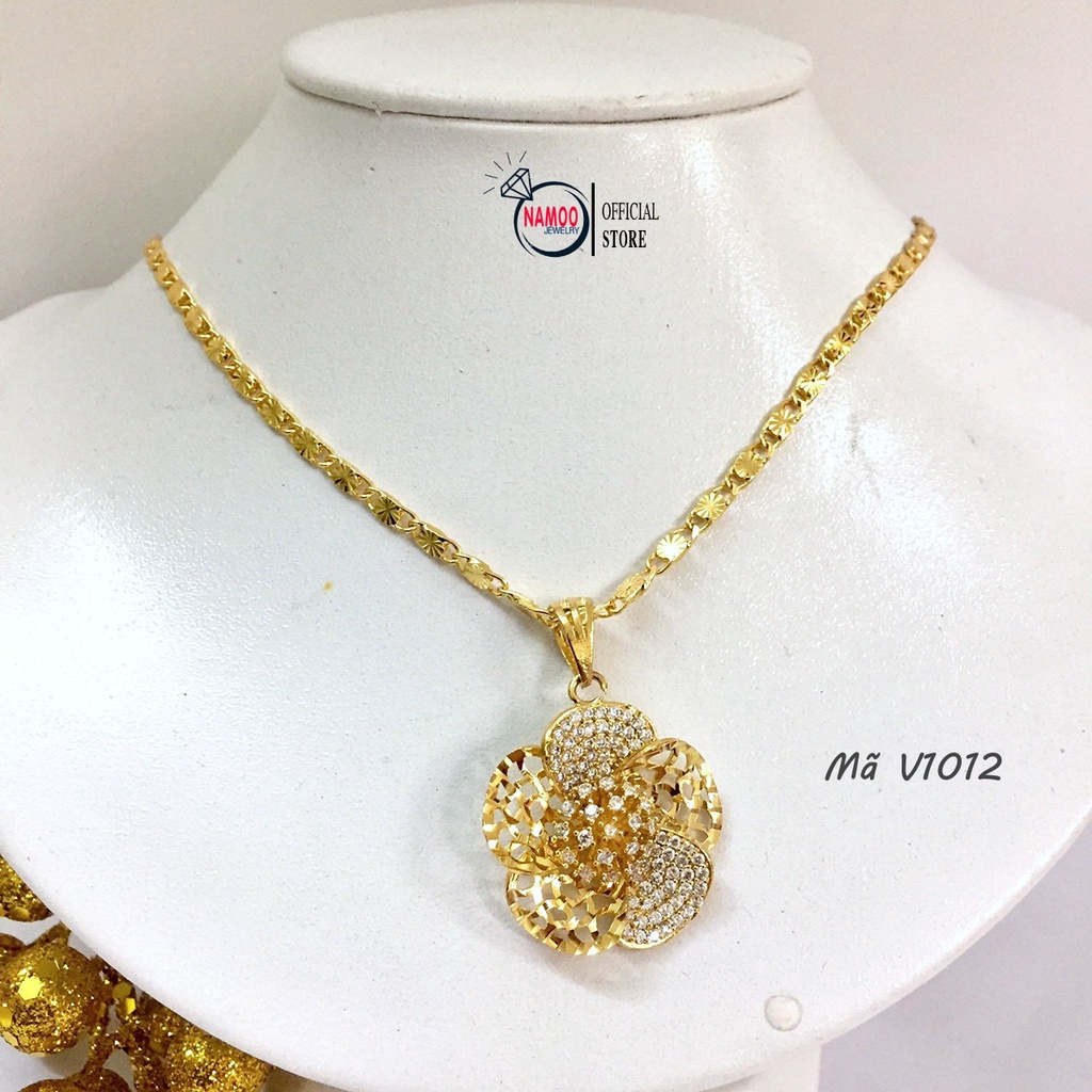 Dây CHuyền Nữ V1012 Mặt Hoa Lớn Kết Hợp Dây Hoa Thị V011 Bản Lớn