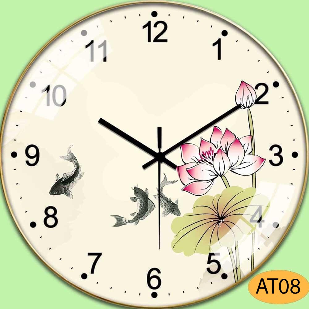 Đồng Hồ Treo Tường Pha Lê Tráng Gương Cao Cấp - hình hoa sen cá chép kim trôi cao cấp (Tặng pin và đinh treo)