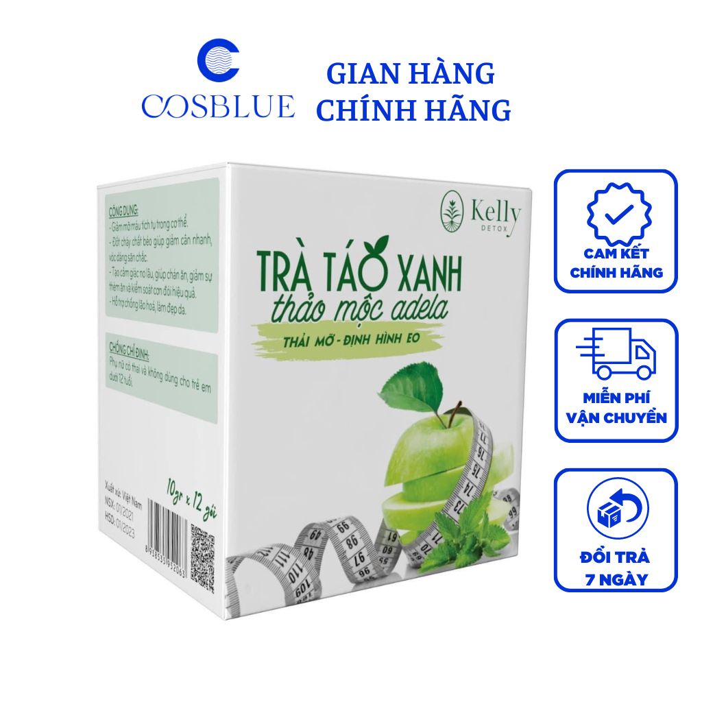 TRÀ GẢM CÂN TÁO XANH KELLY DETOX - ĐỊNH HÌNH EO THON GIÁNG ĐẸP HỘP 12 GÓI