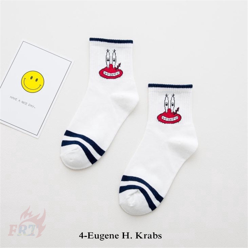 Vớ cotton dài đến mắt cá chân phong cách Harajuku in họa tiết cậu bé bọt biển đáng yêu
