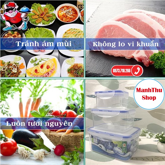 Bộ 3 hộp nhựa chữ nhật đựng thực phẩm, bảo quản thức ăn tiện lợi, an toàn  MANHTHUSHOP