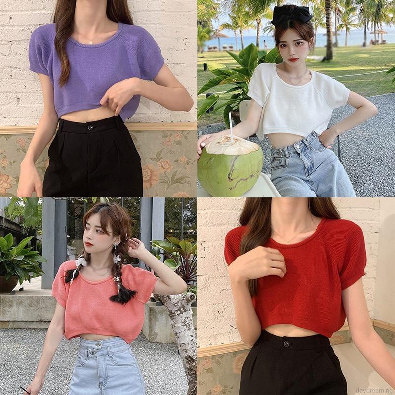 Áo Thun Tay Ngắn Màu Trơn Thời Trang Mùa Hè Dành Cho Nữ