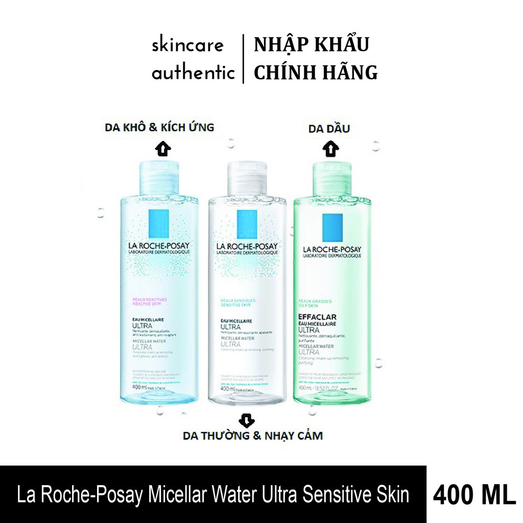 Authentic 100% Nước làm sạch sâu và tẩy trang cho da nhạy cảm La Roche-Posay Micellar Water Ultra Sensitive Skin 400ml