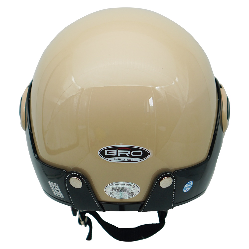 Mũ bảo hiểm cả đầu Gro T318 V1 có kính dài, nhựa ABS bền đẹp, khóa kim loại chắc chắn, mút xốp dày dặn - kem sữa ốp đen