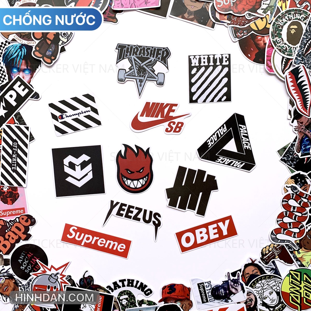 Sticker Bape Offwhite ngầu Chống Nước Trang Trí Va Li, Xe, Laptop, Nón Bảo Hiểm, máy tính, dán xe