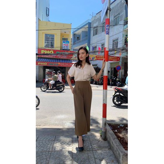 Áo Sơ Mi Cao Cấp Công Sở Nữ- LELY-A833 - Áo Sơ Mi Be Cổ Vest