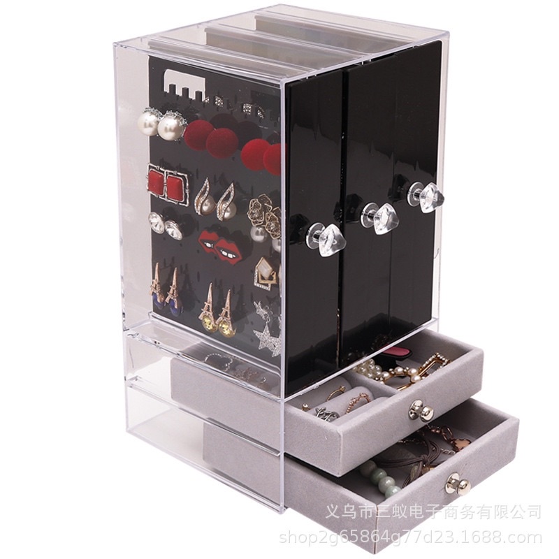 [MỚI] Hộp đựng trang sức khuyên tai nhiều ngăn chống bụi cao cấp sang trọng tiết kiệm diện tích