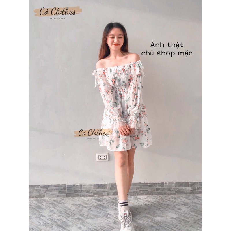 Váy hoa trễ vai chiffon Ulzzang, đầm trễ vai dáng xòe - Cỏ Clothes | BigBuy360 - bigbuy360.vn