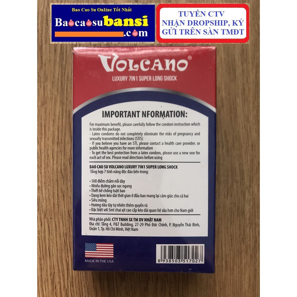 Volcano 7in1 - Vua Của Các Loại BCS Cao Cấp, Gai, Mỏng, Siêu Kéo Dài Chống Xuất Tinh Sớm Hiệu Quả Cho Nam - Bán Sĩ Full