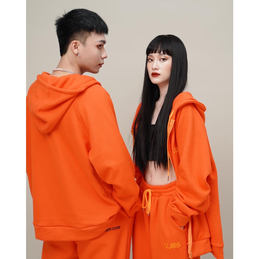 Set quần áo AntiCovid Ours Zip Hoodie màu cam