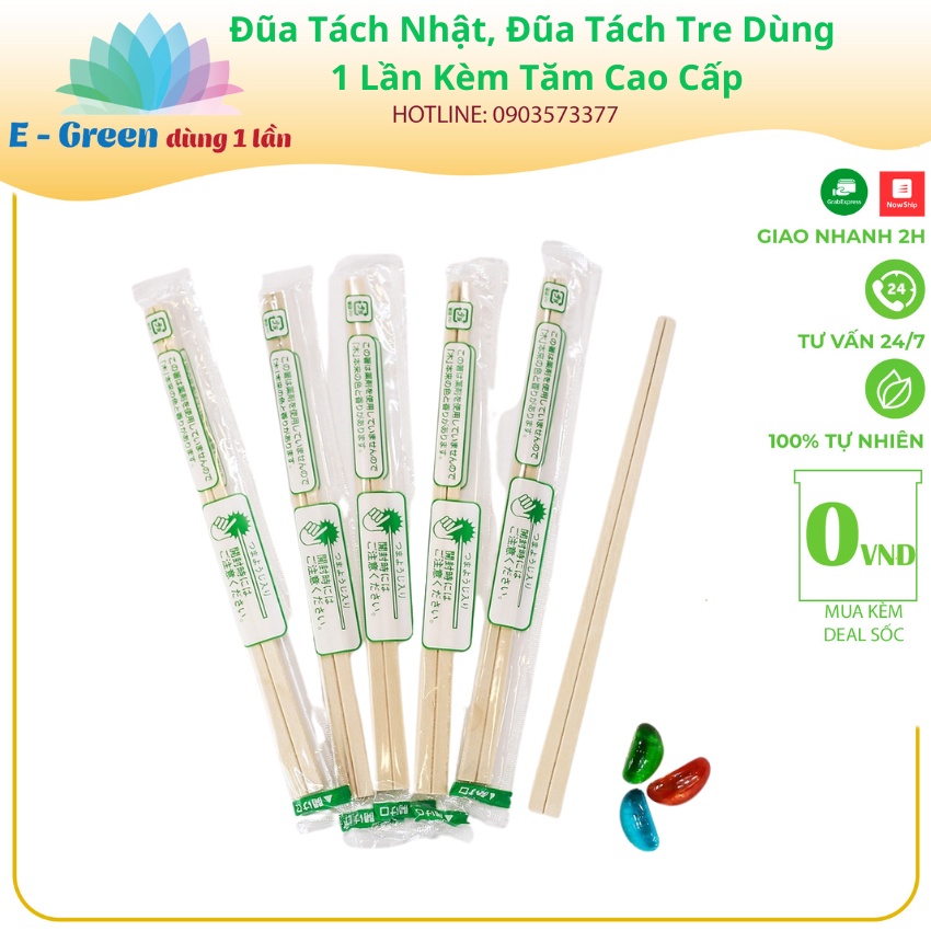 Bịch 100 Đôi Đũa dùng một lần kiểu Nhật tách đôi kèm tăm có bao giấy tiệt trùng tiện lợi - E Green Dùng 1 Lần