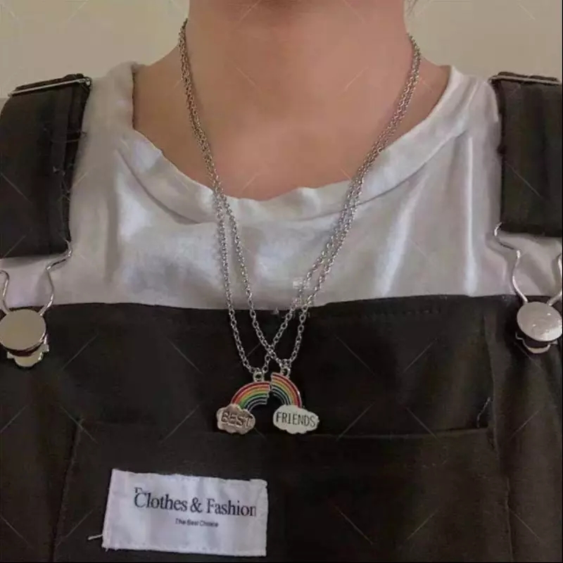 Bộ 1/ 2 dây chuyền mảnh ghép hình cầu vồng nhiều màu cho cặp đôi