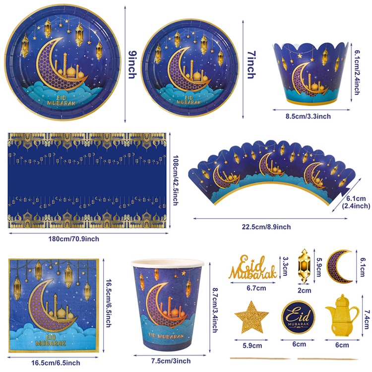 Bộ Dụng Cụ Bàn Ăn Bằng Giấy Màu Tím Dùng Một Lần Trang Trí Tiệc Mubarak Ramadan