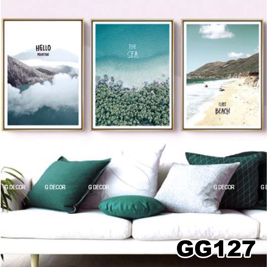 Tranh treo tường canvas 3 bức phong cách hiện đại Bắc Âu 183, tranh phong cảnh trang trí phòng khách, phòng ngủ, spa