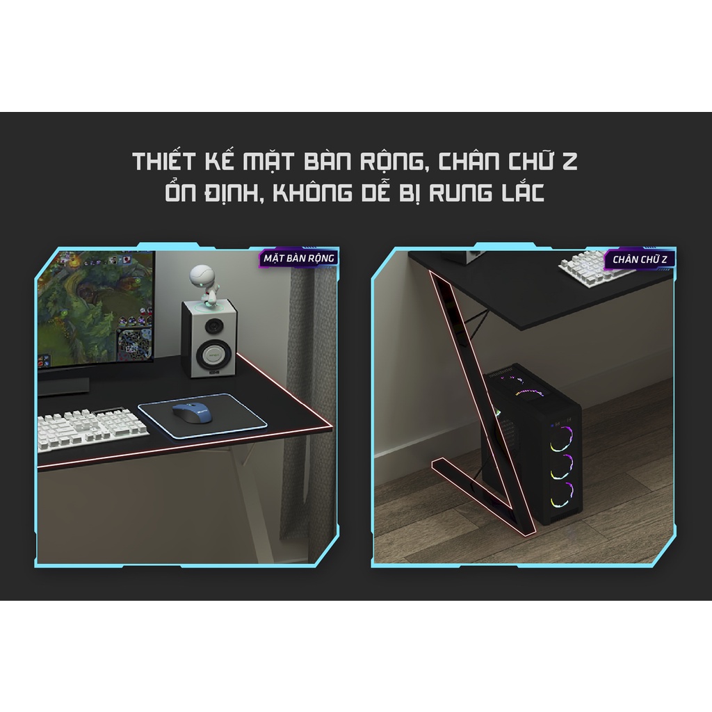 Bàn chơi game để máy tính chân chữ z kết hợp bàn học, làm việc tiện lợi - gm57