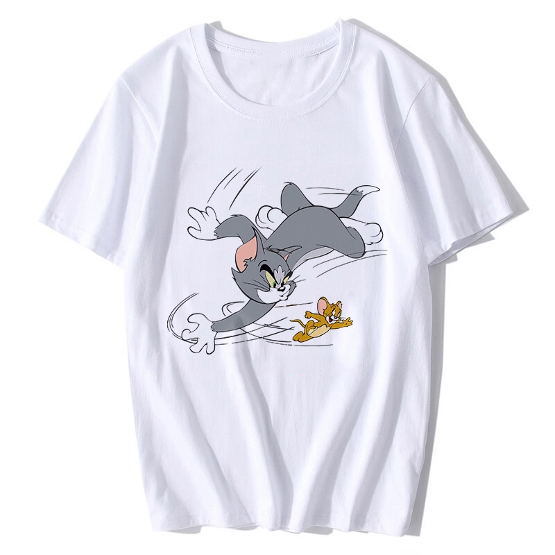 Áo Thun Tay Ngắn In Hình Tom Và Jerry Vui Nhộn Thời Trang Mùa Hè Cho Nam Nữ