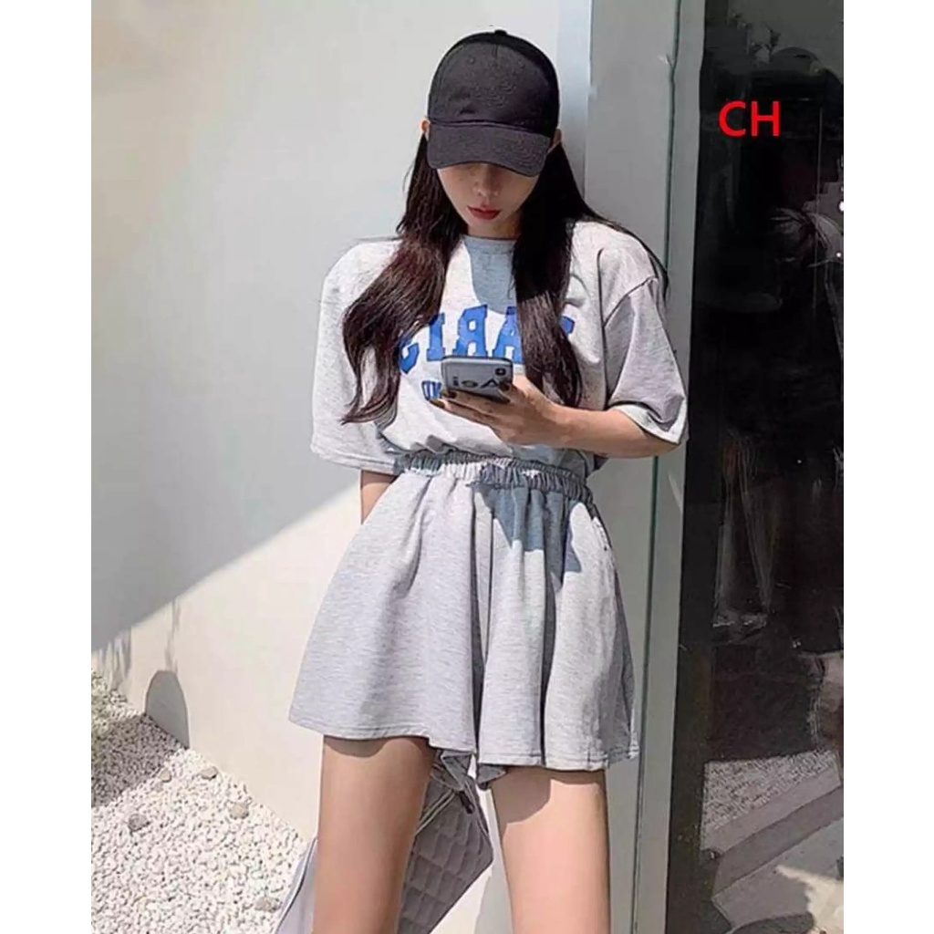 Set  cao cấp áo thun P.A.R.I.S form rộng phối quần đùi ống rộng cá tính trẻ trung
