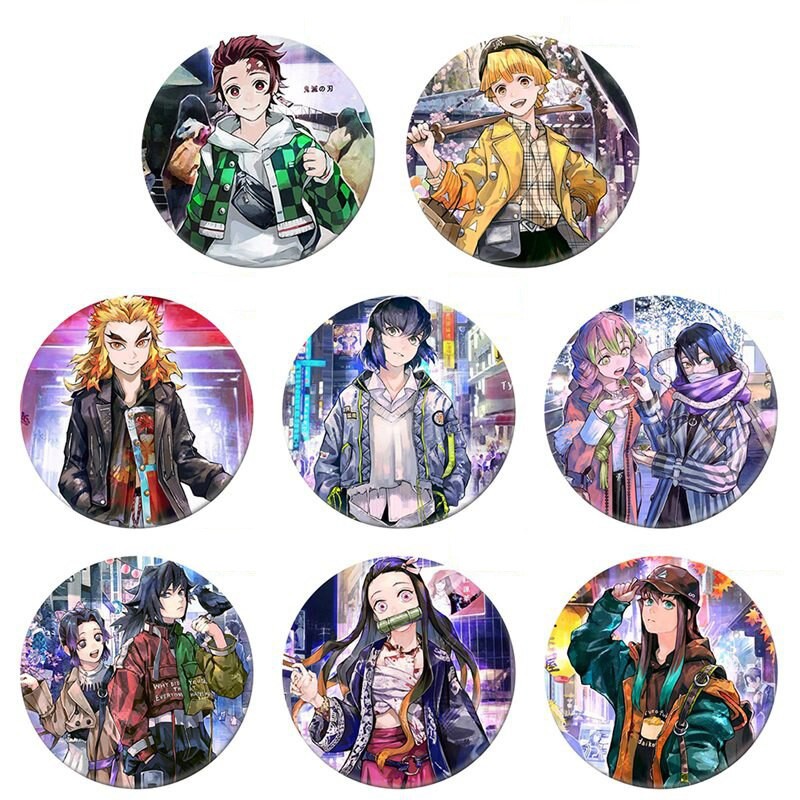 Huy hiệu IN HÌNH Kimetsu no Yaiba Thanh Gươm Diệt Quỷ anime chibi xinh xắn tiện lợi