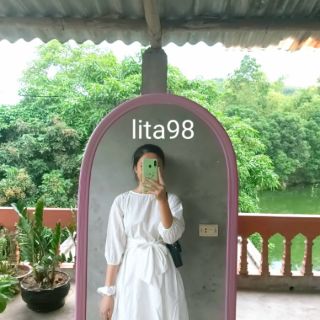 váy trắng basic cổ tròn thắt nơ eo kèm ảnh thật MS12 SẴN SIZE S, M