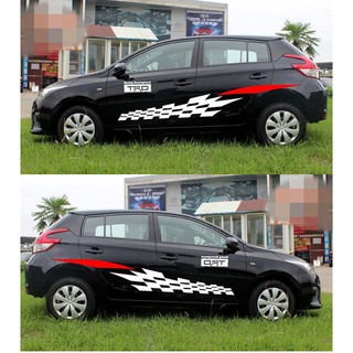 Bộ tem dán sườn xe kẻ Caro D-538_ Trắng đỏ ( Tặng kèm dụng cụ dán Tem)