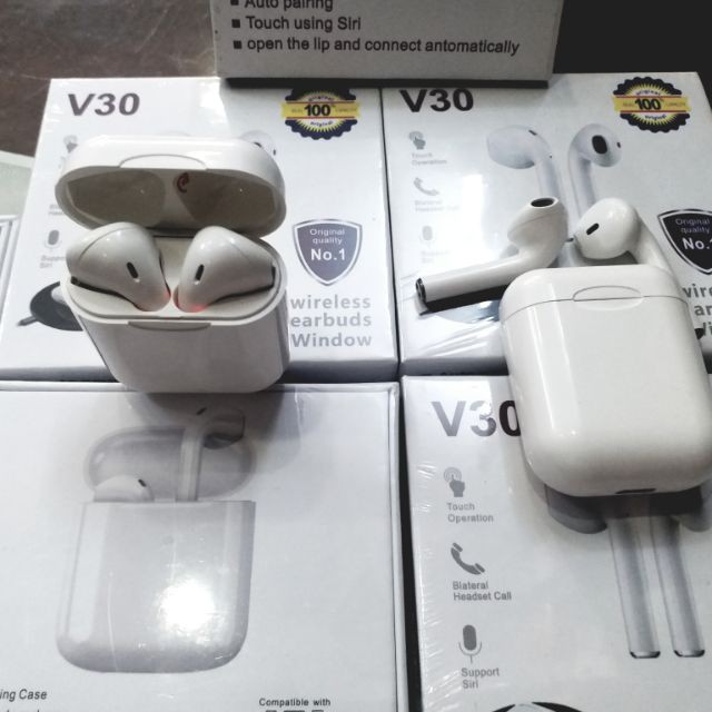 Tai nghe bluetooth V30 TWS 5.0, nghe siêu hay hỗ trợ sạc không dây, màu trắng cùng kiểu dáng nhỏ gọn sang trọng