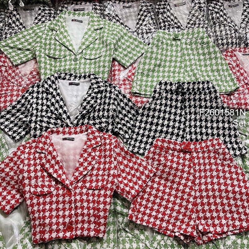 Sét dạ áo croptop caro