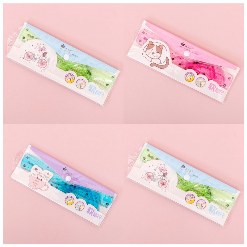 Bộ Thước Dẻo 4 Chi Tiết Nhiều Màu Cho Học Sinh/ Văn Phòng