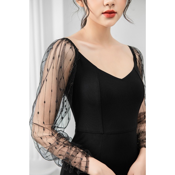Đầm nữ thiết kế dáng ôm tay ren voan Gemmi fashion, DK8424