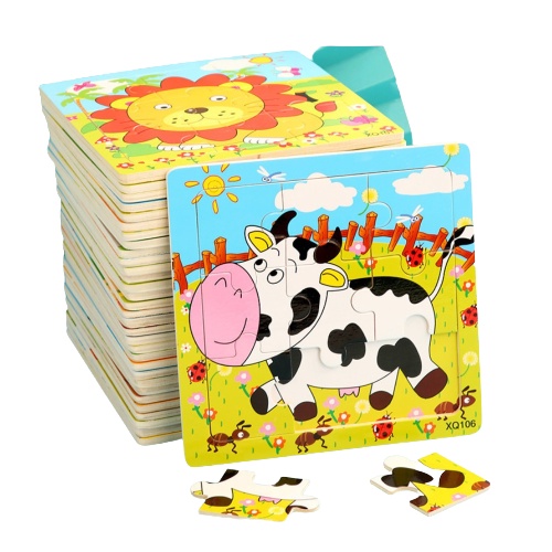 Đồ chơi xếp hình lắp ráp tranh ghép gỗ 9 mảnh nhiều hình ngộ nghĩnh size to 15*15cm cho bé (giao ngẫu nhiên không trùng)