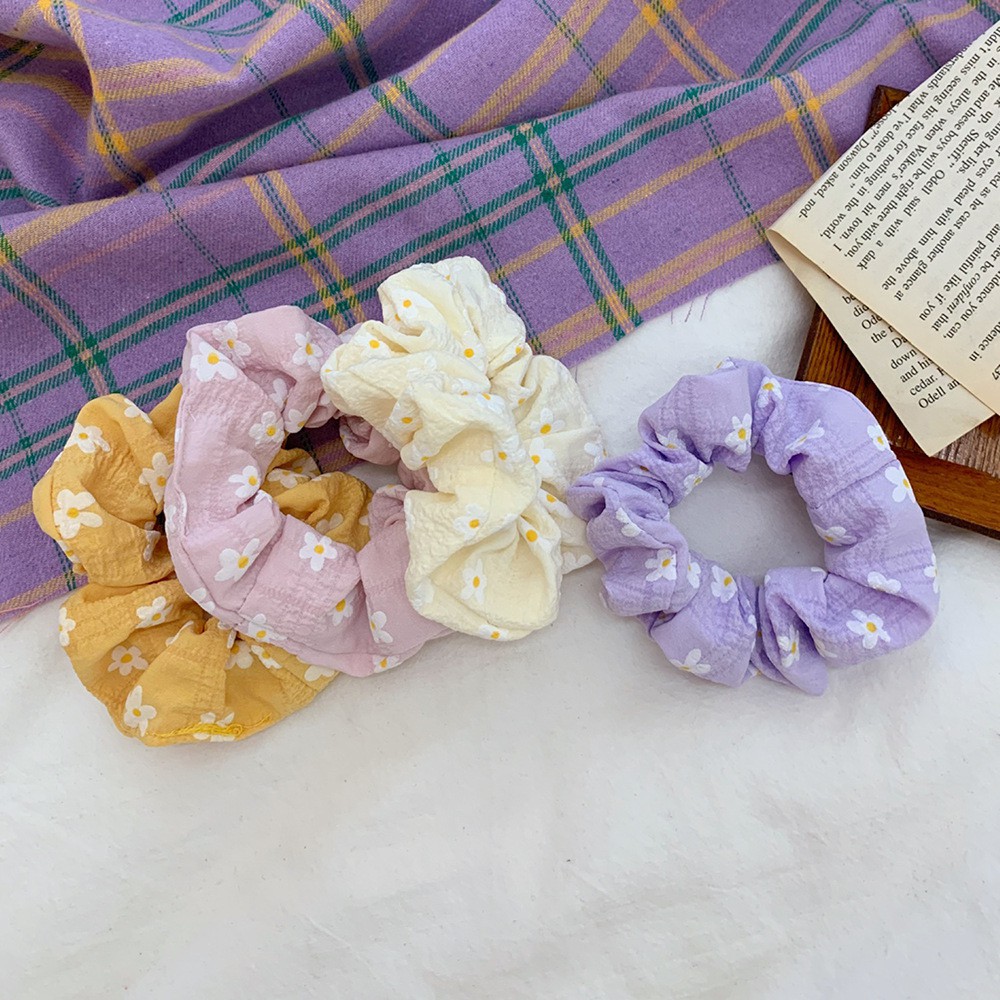 Scrunchies Cột Tóc Hoa Cúc Mini Tròn Xinh Màu Pastel