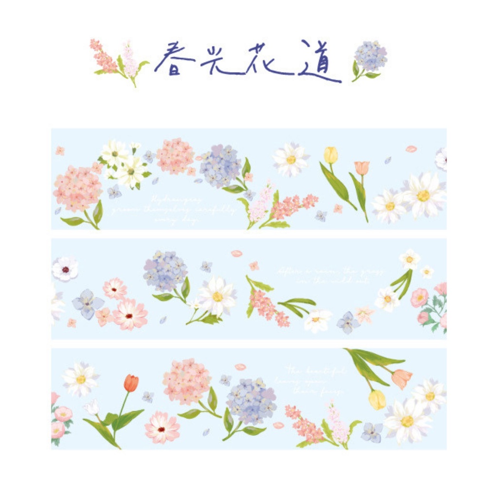 Sticker cute dạng cuộn họa tiết chim hoa mùa xuân MODINA, cuộn sticker tròn trang trí sổ