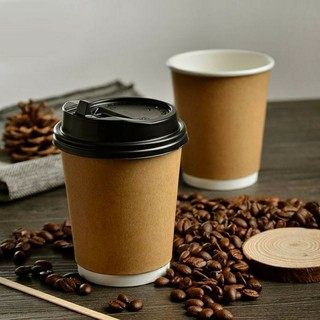 Sỉ 25 Cốc giấy Kraft nóng 280ml 8oz | Cốc giấy có nắp đựng đồ uống nóng