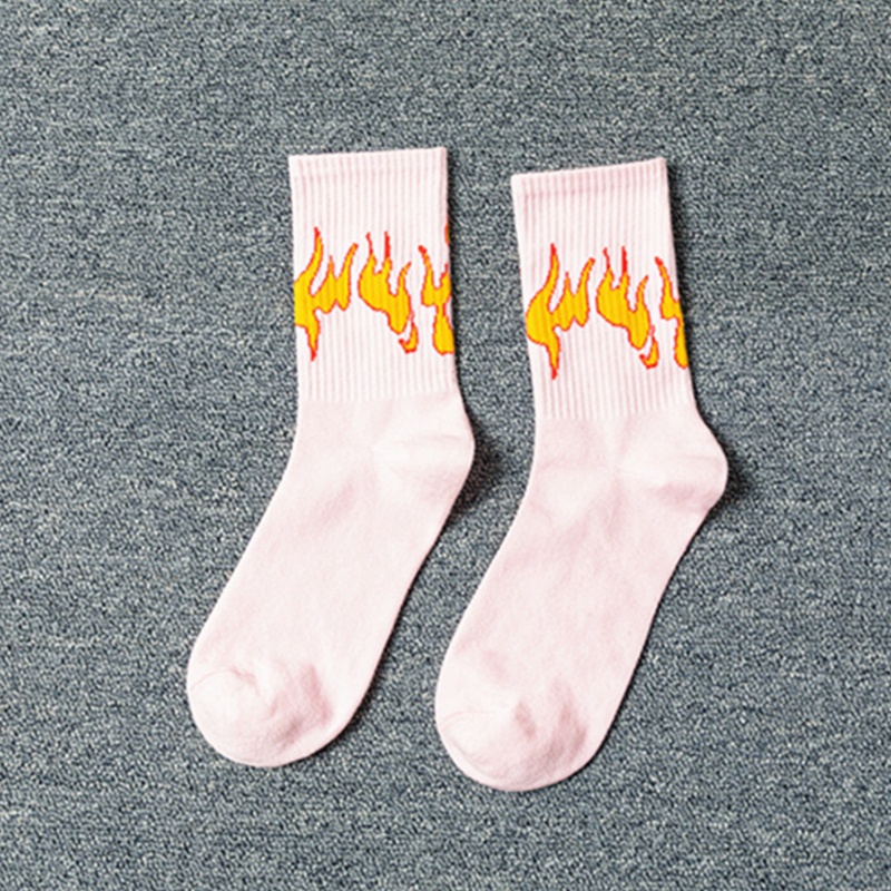 Xiangbao Vớ Cotton Cổ Vừa In Họa Tiết Ngọn Lửa Màu Sắc Tương Phản Phong Cách Harajuku Nhật Bản Dành Cho Nữ