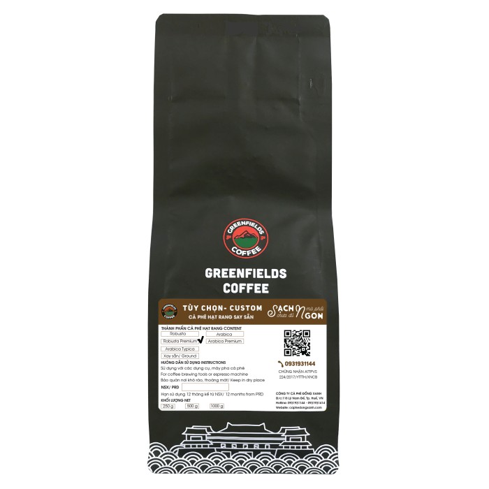 Cà phê nguyên chất CAO CẤP Robusta Premium Plus Honey Greenfields Coffee Phin/Espresso