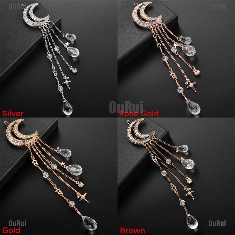 (FCC) Kẹp Tóc Hình Mặt Trăng Đính Đá Dễ Thương Thời Trang