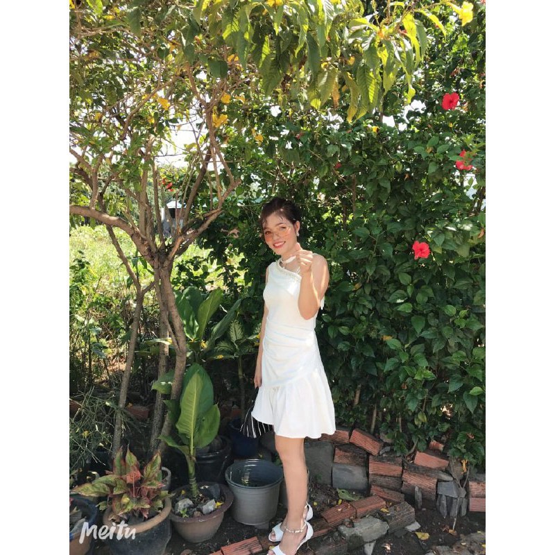 [ xả kho ] MiD Váy trắng cổ chéo V1172  Mie Design kèm ảnh thật