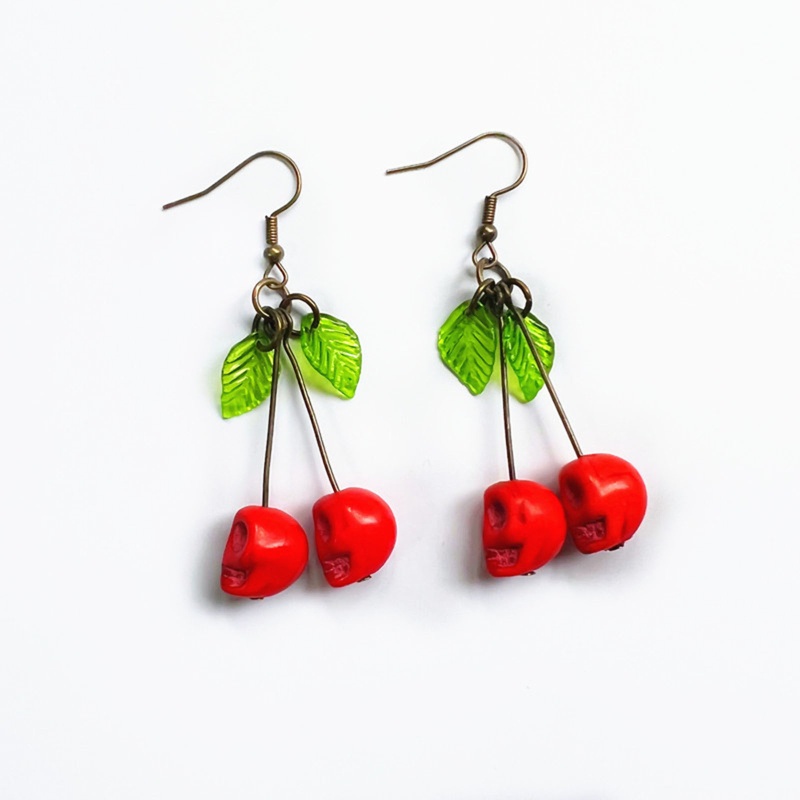 Set 2 Bông Tai Hình Trái Cherry / Trái Cherry / Đầu Lâu Thời Trang Cho Nữ