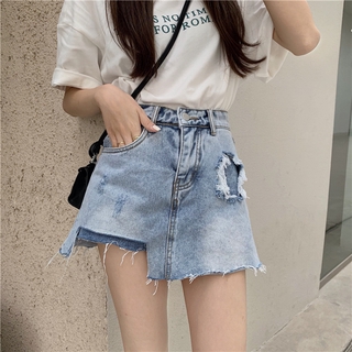 Chân váy jean chữ a rách cá tính cho nữ
