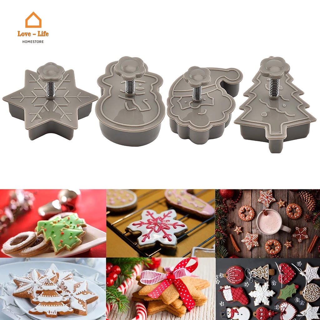 Set 4 khuôn làm bánh hình người tuyết/ông già noel/ bông tuyết 3D sáng tạo