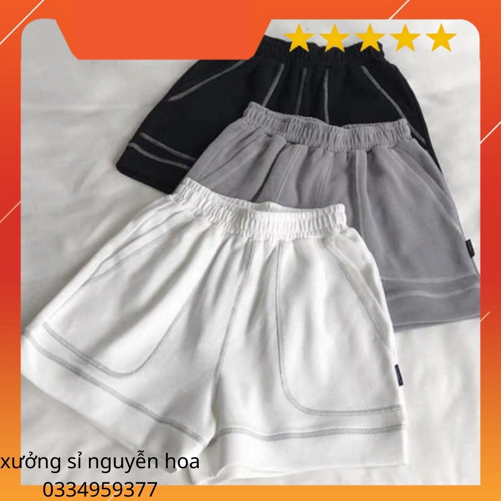 Quần sooc, đùi chỉ nổi dáng thể thao 3 màu xám/trắng/đen (kèm video/ảnh thật) Nguyễn Hoa