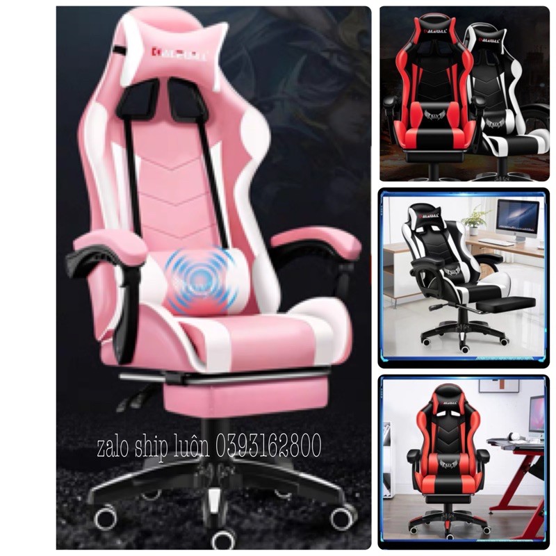 (Rẻ Vô Địch) Ghế Gaming Đẹp Có Gác Chân + Gối Massage Ngả Lưng Thoải Mái