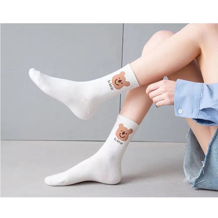 Tất cổ cao vớ nữ che khuyết điểm cute hình gấu trắng phong cách Hàn Quốc vintage set 5 đôi Tom House
