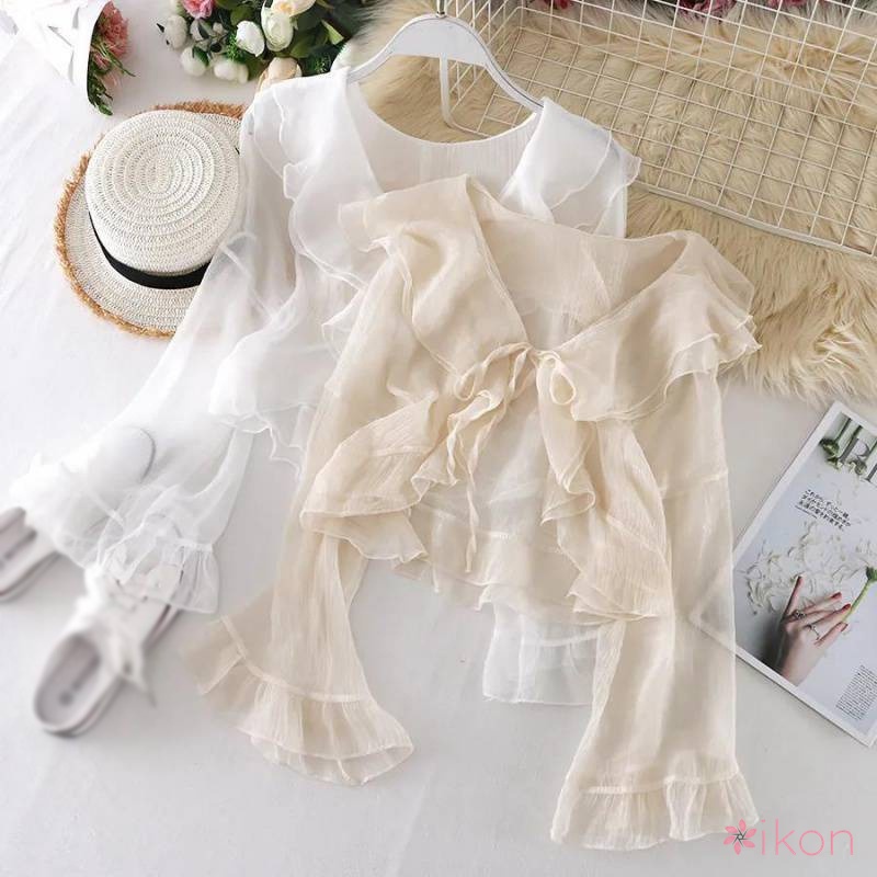 Áo Khoác Cardigan Chất Chiffon Thiết Kế Cột Dây Nữ Tính